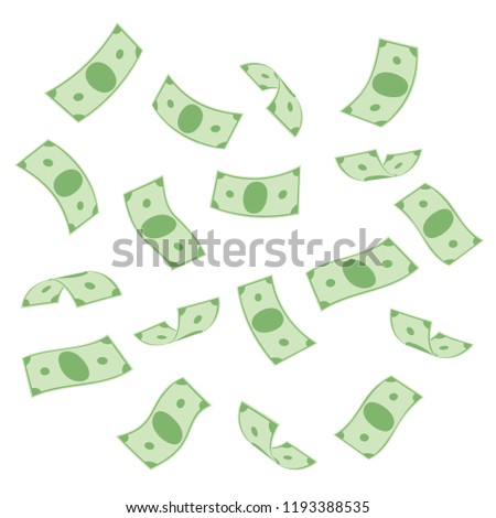 Collection of flying banknotes dollars. Money rain. Vector illustration in flat style isolated on white background