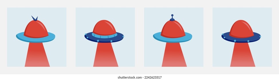 collection of flying saucer or ufo cartoon vector illustrations. design resources for poster, banner, website, and clipart.