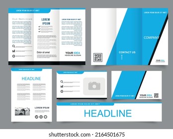 Collection of folded brochures and annual report. Vector graphics for printing.