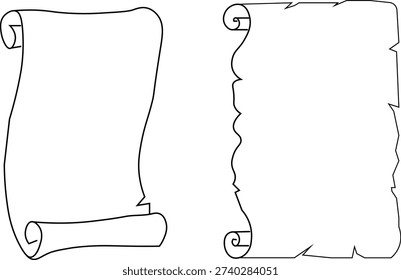 Collection of folded parchment paper scroll set isolated on white background