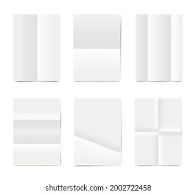 Collection of folded sheets paper vector illustration in realistic style. Set of textured blank for business and learning, making notes, writing or drawing isolated. Clear rumpled or creased pages