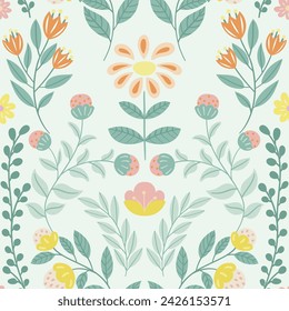 
Collection of folk art design elements. Folk flora and fauna vector illustration isolated on white background. Hand drawn folk flowers. Scandinavian traditional motif