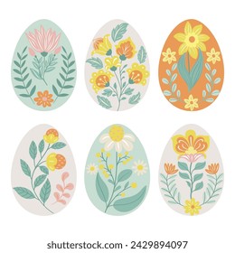 
Collection of folk art design elements.
Vector illustration with silhouette of Easter eggs on a white background. Hand drawn folk flowers. Scandinavian traditional motif