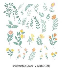 Collection of folk art design elements.
Vector illustration with flowers in folk style on a white background. Hand drawn folk flowers. Scandinavian traditional motif