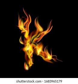Collection of fonts or letters from fire, modern red fire, fonts Tattoo Fire. The alphabet is hot, ABC is burning. Hot typography. fire lettering, letter K
