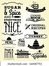 Collection of Food Calligraphic Designs in Vintage Style