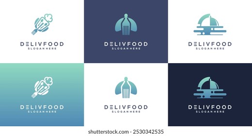 Collection of food delivery logo vector. Food order service unique design illustration template.	