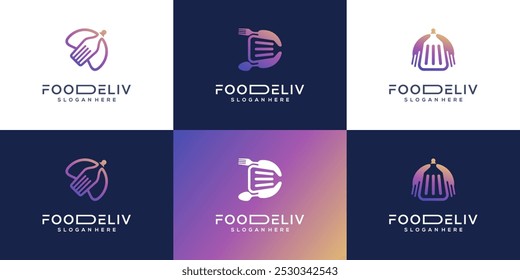 Collection of food delivery logo vector. Food order unique design illustration template.	