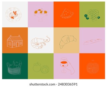 Collection of food, drink, hobby and leisure icons. Simple lifestyle symbols. Lifestyle icons. Editable vector illustration.