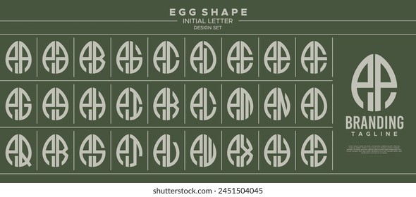 Collection of food egg shape initial letter P PP logo design