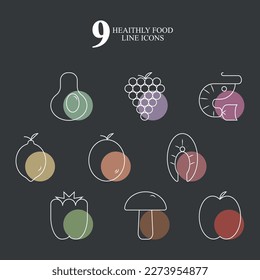 Collection of food icons. Contains food, vegetables and fruits icon. Vector illustration.