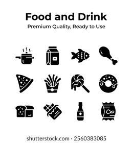 Collection of food icons featuring a variety of meals and treats