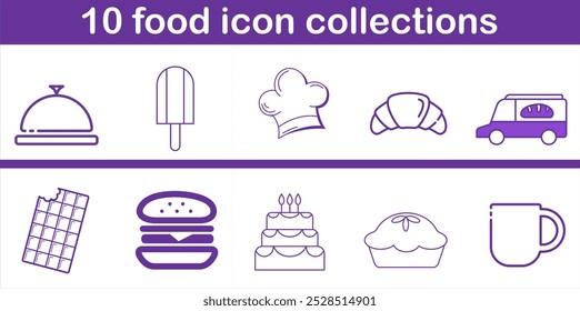 A collection of food icons including a chef, a cake, a cup, a sandwich, a donut, a cupcake, a cake, a cup, a donut, a cake, a cup, a donut, a cake, a