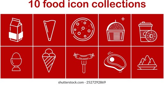 A collection of food icons, including pizza, hot dogs, and ice cream. The icons are arranged in a grid of nine rows and nine columns