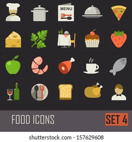 Collection of food icons on dark background