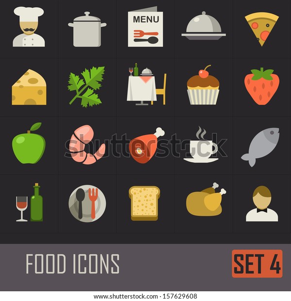 Collection Food Icons On Dark Background Stock Vector Royalty Free 157629608 Shutterstock 