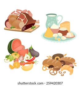 Collection of food items. Vector isolated illustration