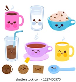 Collection of food and non-alcoholic beverages. Vector illustration collection 