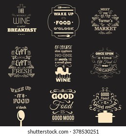 Collection of food quotes with hand drawn oriental elements. Template for poster, card and banner