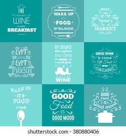 Collection of food quotes with hand drawn oriental elements. Template for poster, card and banner