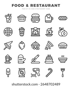 Coleção de Alimentos e Restaurante 25 Lineal Icons Pack.