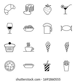 Collection of food thin line vector icons.