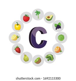 Collection of foods with vitamin C. Natural organic products with a high content Vitamin C.