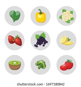 Collection of foods with vitamin C. Natural organic products with a high content Vitamin C.