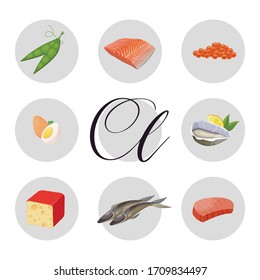 Collection of foods with vitamin Cl. Natural organic products with a high content Vitamin Cl.