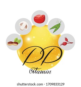 Collection of foods with vitamin PP. Natural organic products with a high content Vitamin PP.