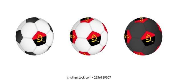 Collection football ball with the Angola flag. Soccer equipment mockup with flag in three distinct configurations. Vector mockup.