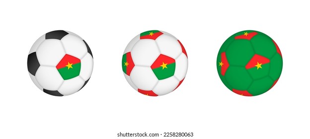 Collection football ball with the Burkina Faso flag. Soccer equipment mockup with flag in three distinct configurations. Vector mockup.
