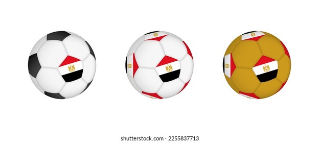 Collection football ball with the Egypt flag. Soccer equipment mockup with flag in three distinct configurations. Vector mockup.