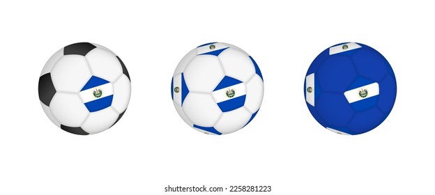 Collection football ball with the El Salvador flag. Soccer equipment mockup with flag in three distinct configurations. Vector mockup.