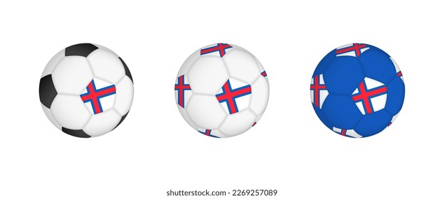 Collection football ball with the Faroe Islands flag. Soccer equipment mockup with flag in three distinct configurations. Vector mockup.