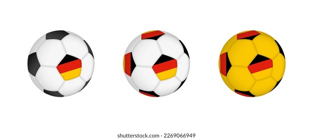 Kollektion Fußball mit der deutschen Flagge. Fußballgeräte, die mit Fahnen in drei verschiedenen Konfigurationen bespielt werden. Vektorgrafik hoch.