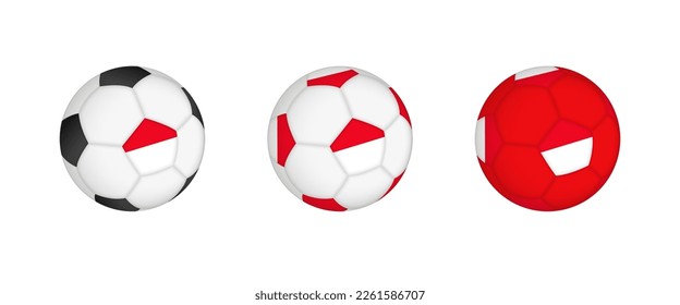 Collection football ball with the Indonesia flag. Soccer equipment mockup with flag in three distinct configurations. Vector mockup.