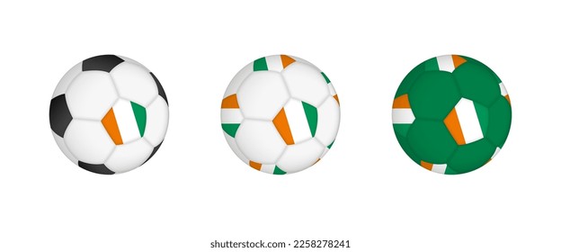 Collection football ball with the Ivory Coast flag. Soccer equipment mockup with flag in three distinct configurations. Vector mockup.