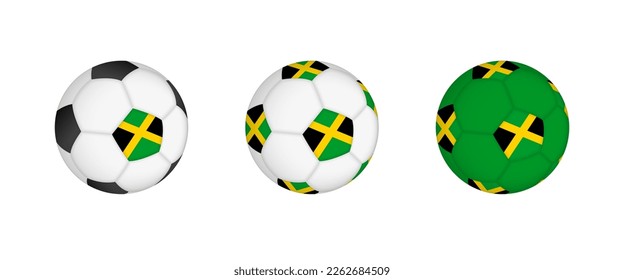 Collection football ball with the Jamaica flag. Soccer equipment mockup with flag in three distinct configurations. Vector mockup.