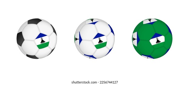Collection football ball with the Lesotho flag. Soccer equipment mockup with flag in three distinct configurations. Vector mockup.