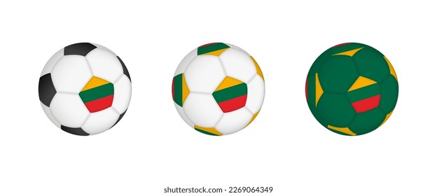 Collection football ball with the Lithuania flag. Soccer equipment mockup with flag in three distinct configurations. Vector mockup.