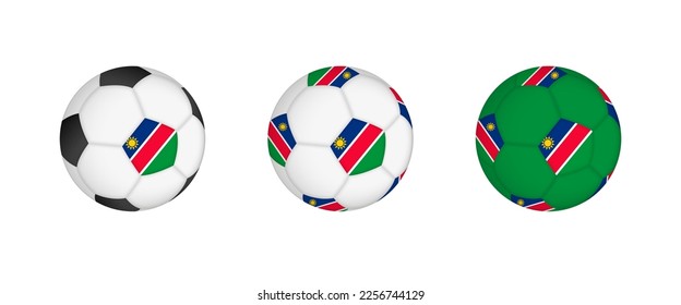 Collection football ball with the Namibia flag. Soccer equipment mockup with flag in three distinct configurations. Vector mockup.