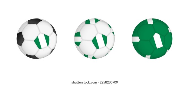 Collection football ball with the Nigeria flag. Soccer equipment mockup with flag in three distinct configurations. Vector mockup.