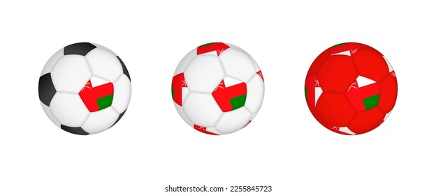 Collection football ball with the Oman flag. Soccer equipment mockup with flag in three distinct configurations. Vector mockup.