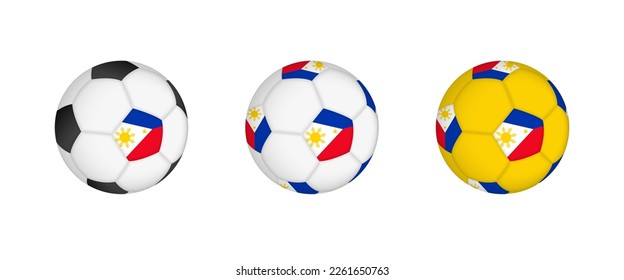 Collection football ball with the Philippines flag. Soccer equipment mockup with flag in three distinct configurations. Vector mockup.