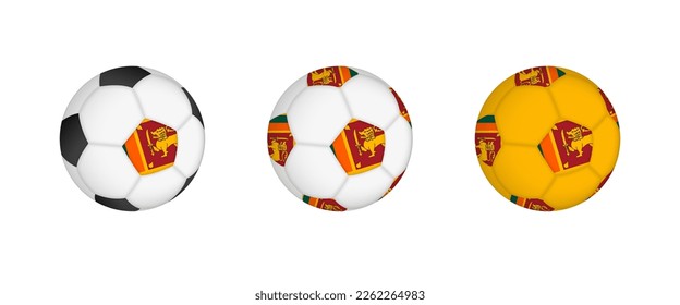 Collection football ball with the Sri Lanka flag. Soccer equipment mockup with flag in three distinct configurations. Vector mockup.