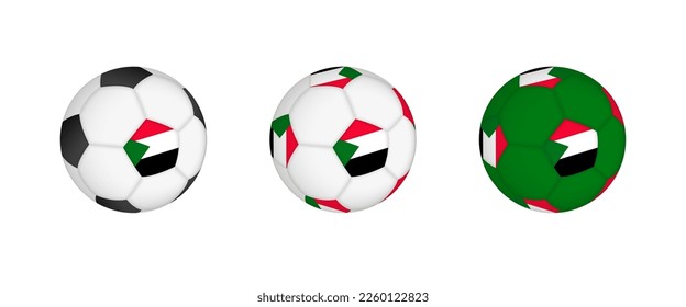 Collection football ball with the Sudan flag. Soccer equipment mockup with flag in three distinct configurations. Vector mockup.