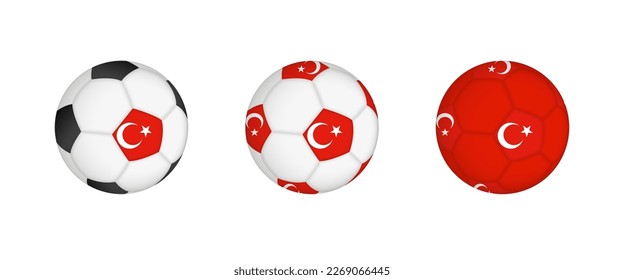 Collection football ball with the Turkey flag. Soccer equipment mockup with flag in three distinct configurations. Vector mockup.