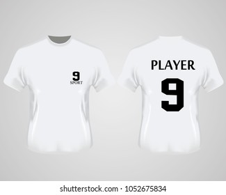 A collection of football jerseys or football sets in the concept of the World Cup. Front and back view of a football shaped figure 9. Vector illustration.