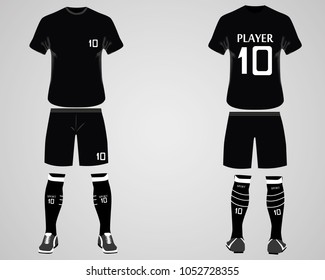 A collection of football jerseys or football sets in the concept of the World Cup. Front and back view of a football shaped figure 9. Vector illustration.
